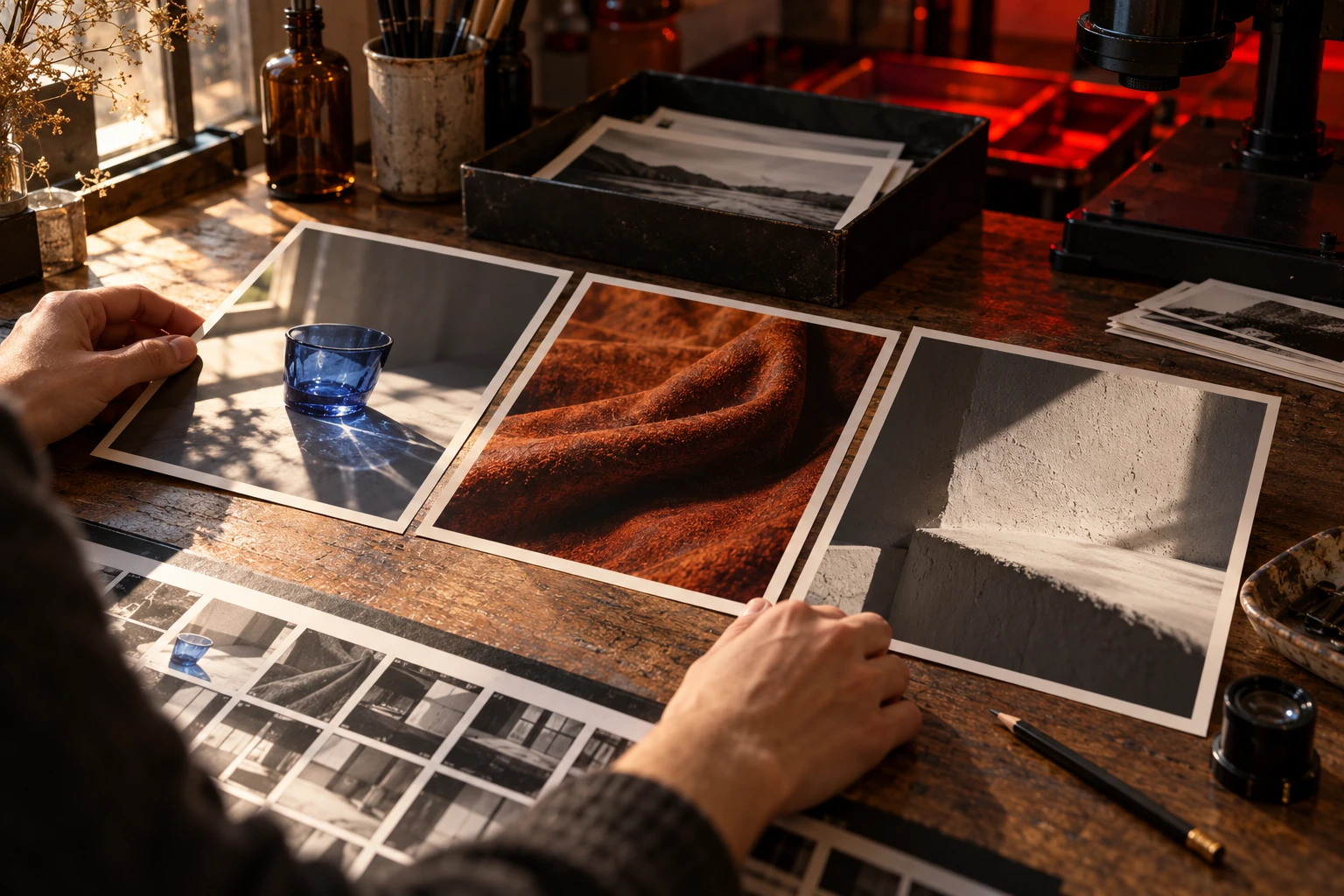 An original close photographic study of arranged surfaces and light